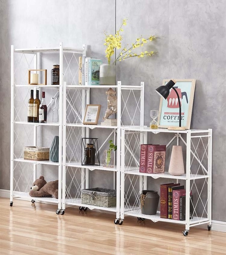 Kitchen Furniture Foldable Storage Shelf Folding Multilevel Storage Shelves Durable Metal Organizer Rack