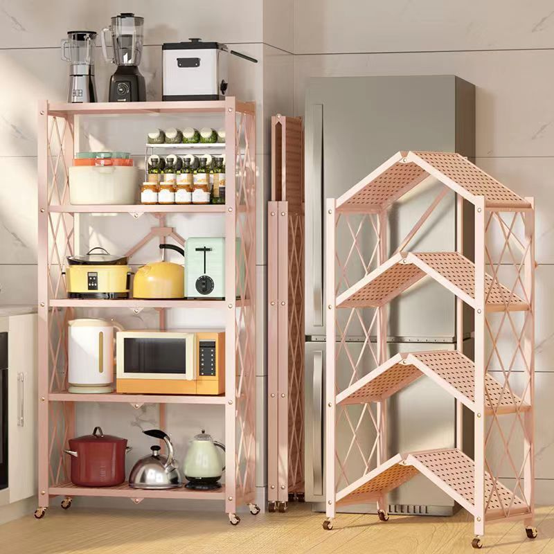 Kitchen Furniture Foldable Storage Shelf Folding Multilevel Storage Shelves Durable Metal Organizer Rack