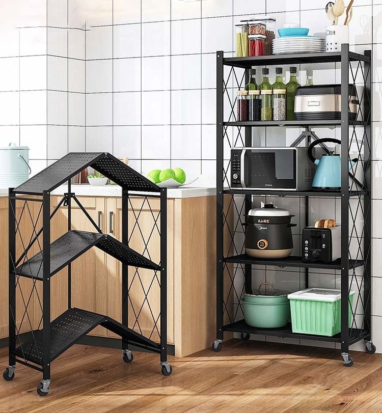 Kitchen Furniture Foldable Storage Shelf Folding Multilevel Storage Shelves Durable Metal Organizer Rack