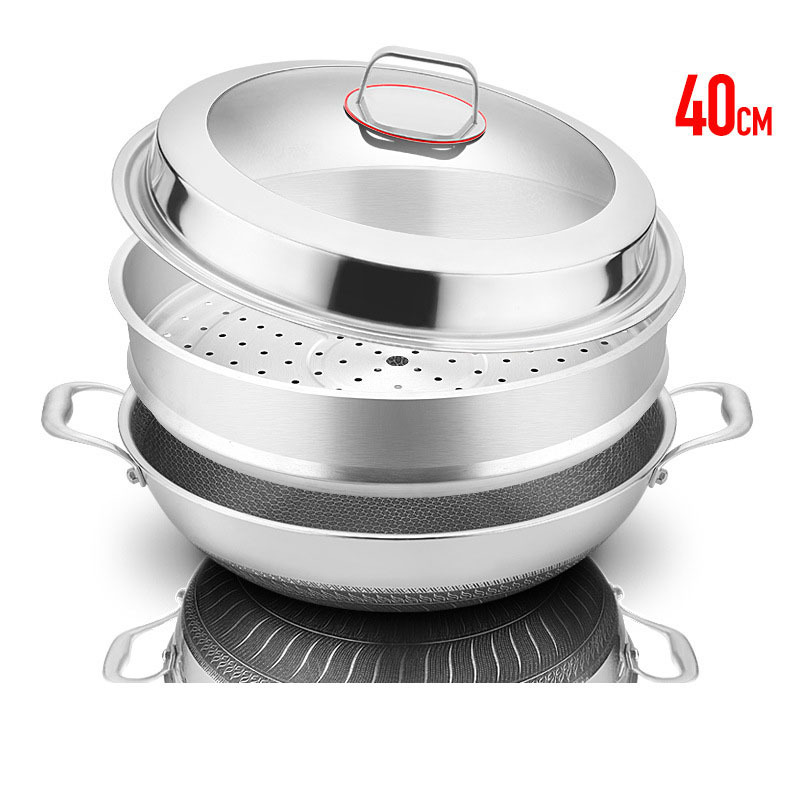 Multi Size Wok Pans Non-stick Cookware Stainless Steel Wok with Steamer