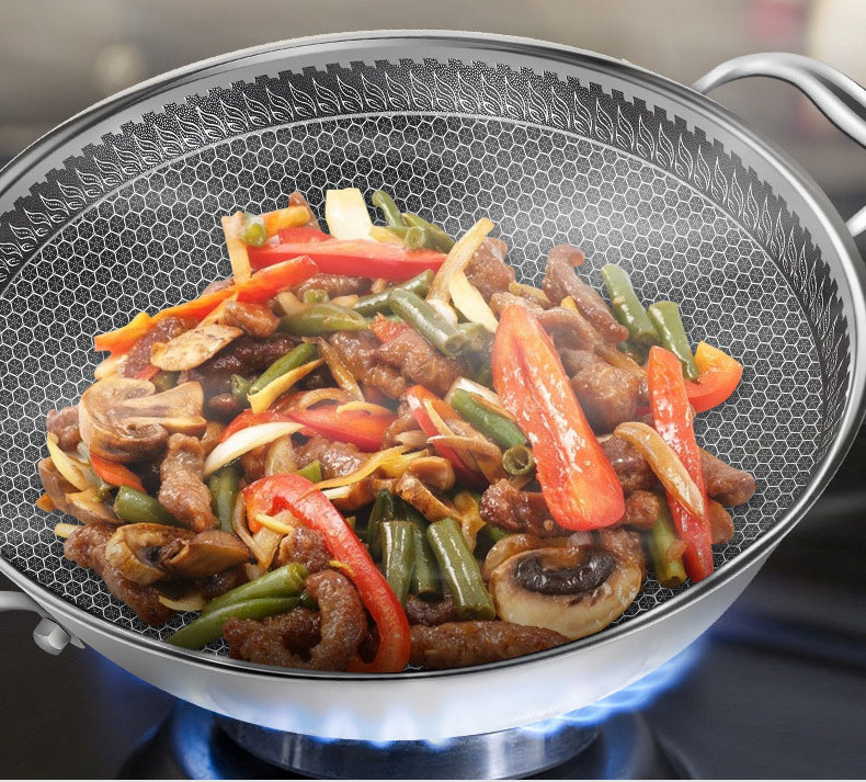 Multi Size Wok Pans Non-stick Cookware Stainless Steel Wok with Steamer