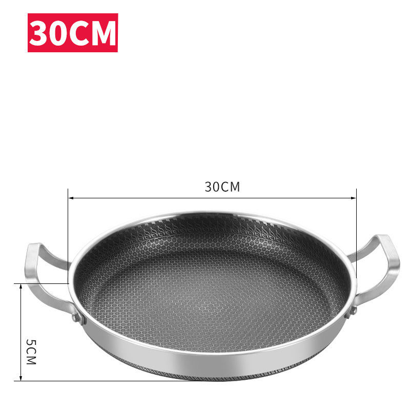 Stainless Steel  Flat Frying Pan With Cooking Lid Skillet Pan With Ears Non-stick Paella Pan Stainless Steel