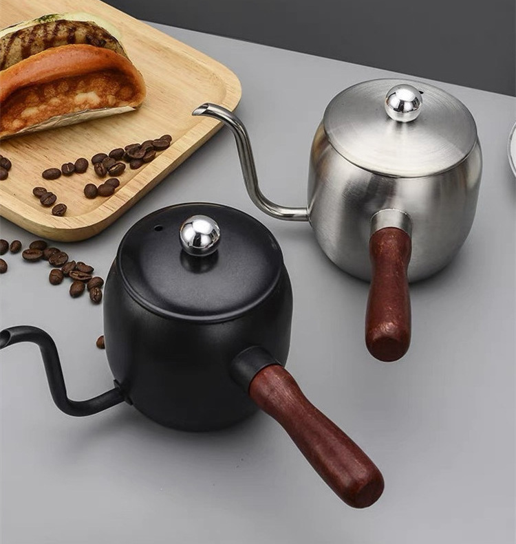 Stainless Steel Stovetop Coffee Pot Wooden Handle Turkish Greek Arabic Gooseneck Pour Over Coffee Kettle