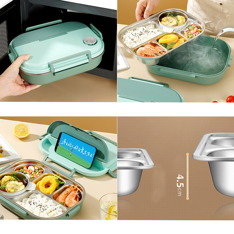 Students Lunch Box Sealed Leak Proof Food Grade 304 Stainless Steel Bento Box Office Microwave Food Container