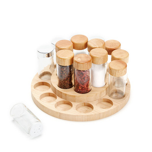 2 layers Round Storage Rack Kitchen accessories bamboo Spice Rack Wooden Salt and Pepper Rack