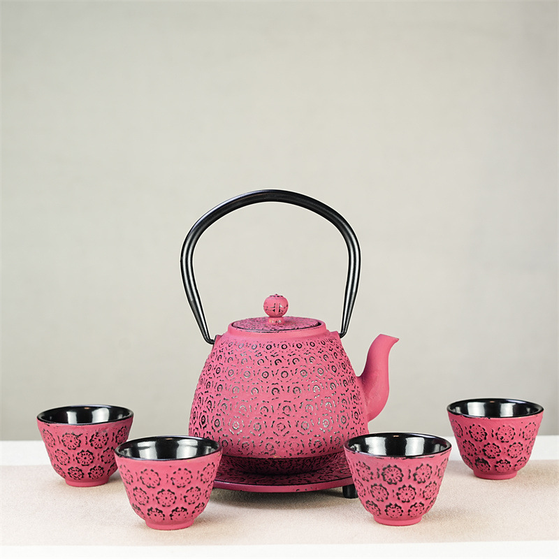 600ml Cast Iron Tea Kettle with Stainless Steel Infuser and Tea Cup Iron Mat Metal Teapot