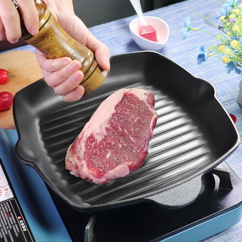 Cast Iron Grill Pan Steak Fry Pan Square