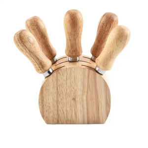 Set 5 Wooden Handle Butter Slice Cheese and Butter Spreader Stainless Steel Butter Knife with Holder