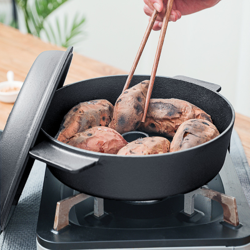 BBQ Roaster Cast Iron Cooking Pot Baking Sweet Potato Pot