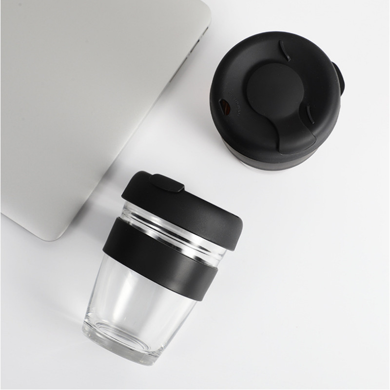 Glass Coffee Mug with Grip Portable Water Milk Cup