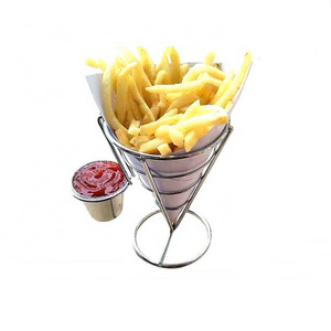 French Fry Stand Cone Basket With Sauce Dripper Wire French Fry Holder