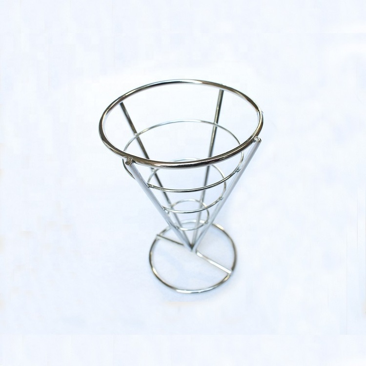 French Fry Stand Cone Basket With Sauce Dripper Wire French Fry Holder