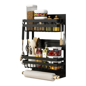 Kitchen Hang Storage Shelf Wall Mount Spice Rack with Paper Towel Holder Magnetic Spice Rack for Refrigerator