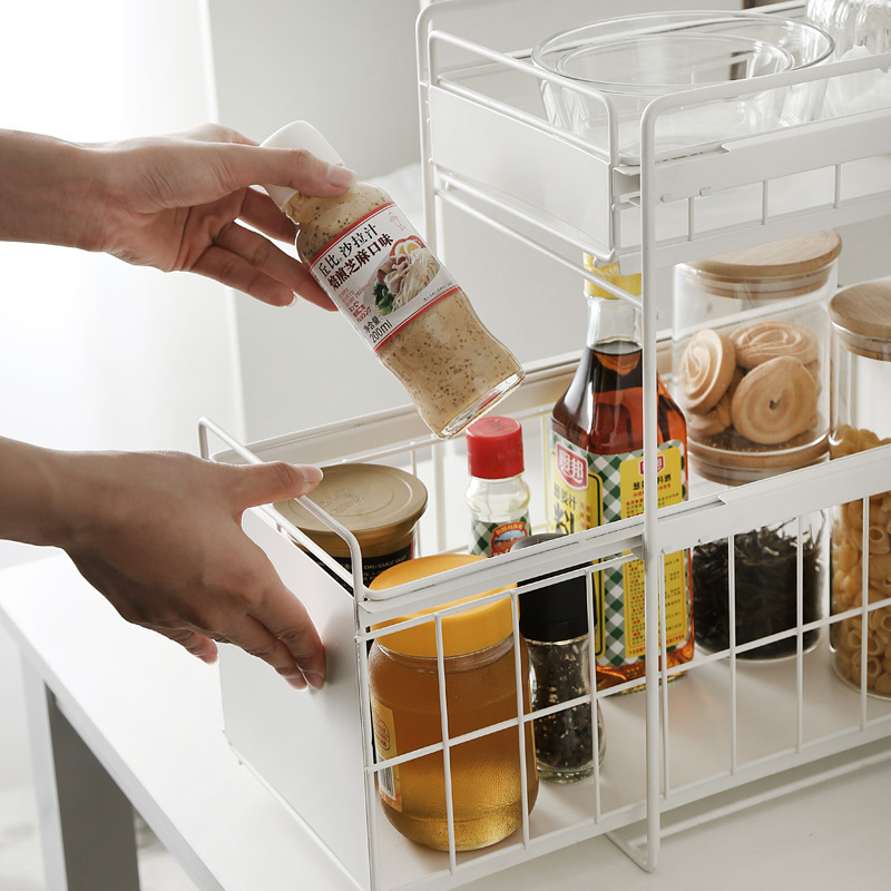 2-Tier Kitchen Cabinet Organizer with Sliding Storage Drawer for Under Sink