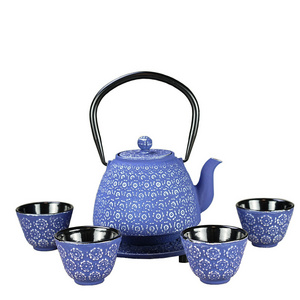 600ml Cast Iron Tea Kettle with Stainless Steel Infuser and Tea Cup Iron Mat Metal Teapot