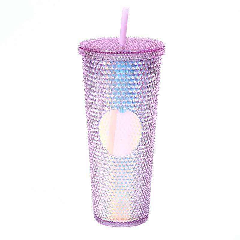 24oz Double-layer Plastic Cup Durian Color-changing Rainbow Gradient Large Capacity Hand Cup