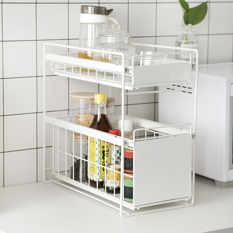 2-Tier Kitchen Cabinet Organizer with Sliding Storage Drawer for Under Sink