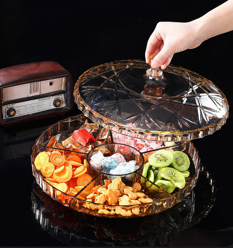 Clear Acrylic Snack Tray with Lid Candy Nut Dry Fruit Plate