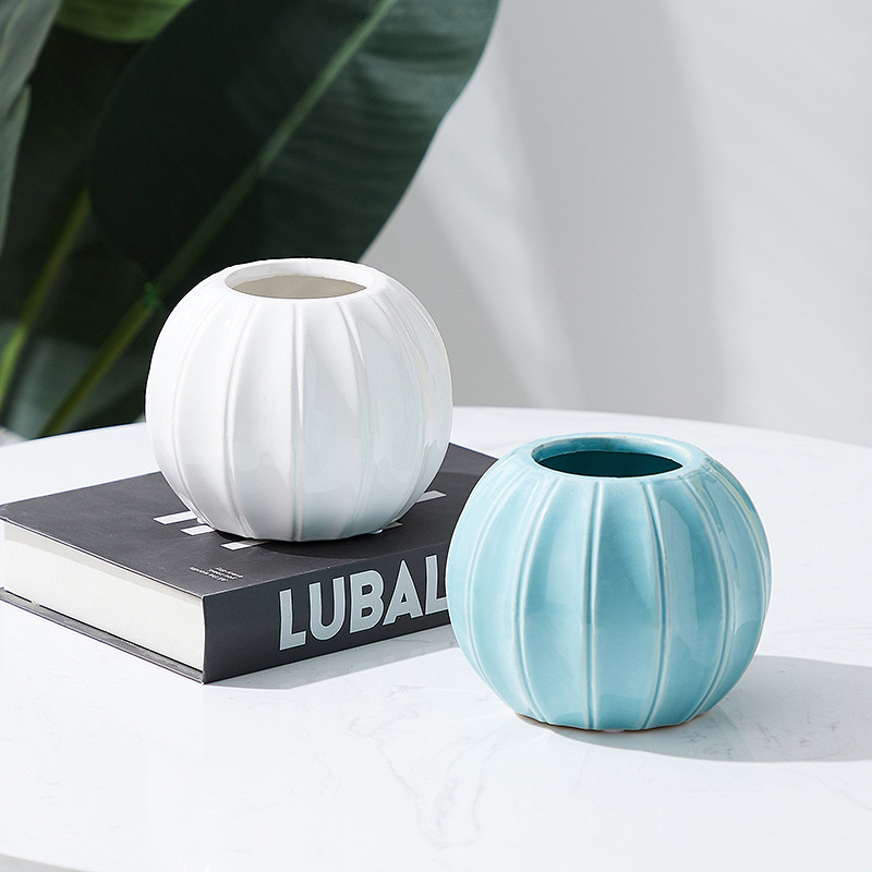 Small Pumpkin Shape Ceramic Vase Desktop Decor