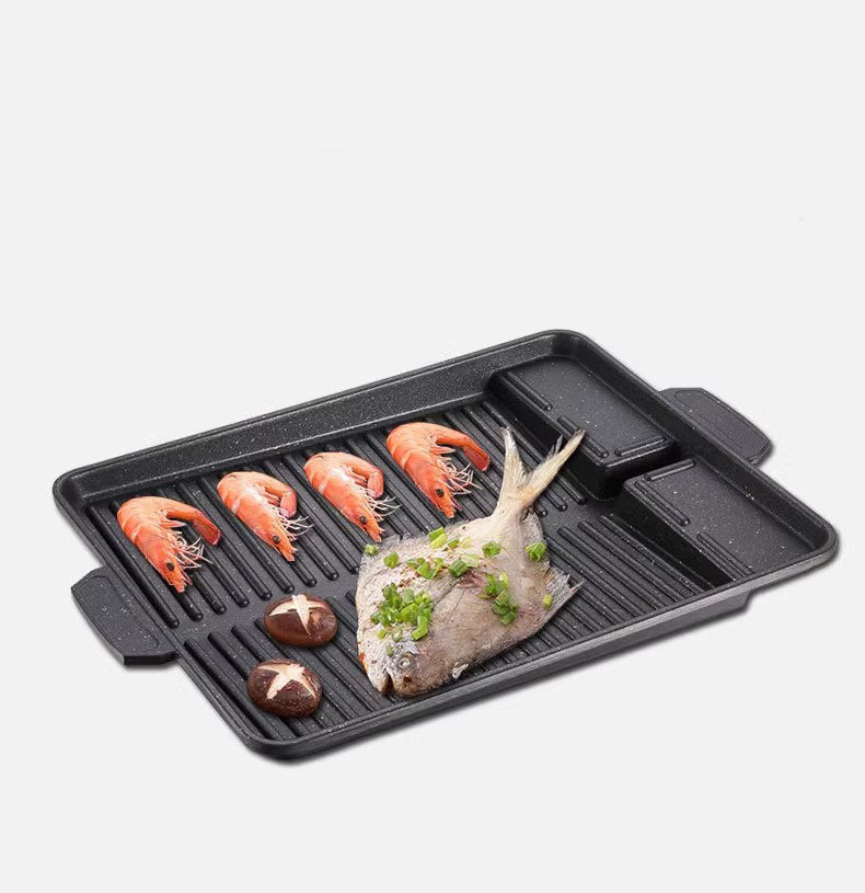 Multi BBQ Plate Korean Non-Stick Stovetop Pan Smokeless Roasting Pan for Indoor Outdoor Camping Barbecue Grill Pan