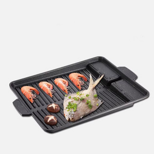 Multi BBQ Plate Korean Non-Stick Stovetop Pan Smokeless Roasting Pan for Indoor Outdoor Camping Barbecue Grill Pan