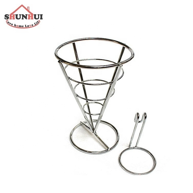 French Fry Stand Cone Basket With Sauce Dripper Wire French Fry Holder