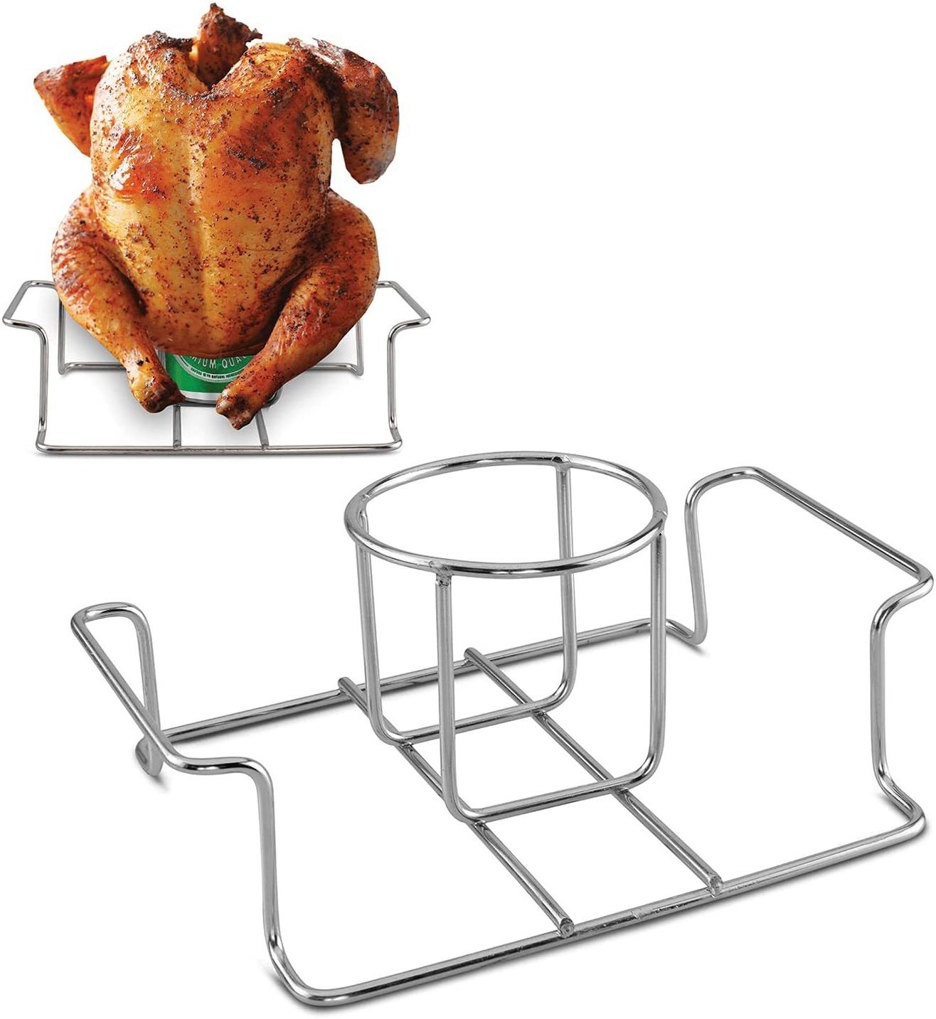 Beer Can Chicken Holder for Grill and Smoker Stainless Steel Chicken Stand with Handle