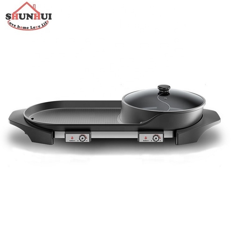 Indoor Smokeless Electric BBQ Grill Hot Pot Multi Function Nonstick HotPot And Grill Electric