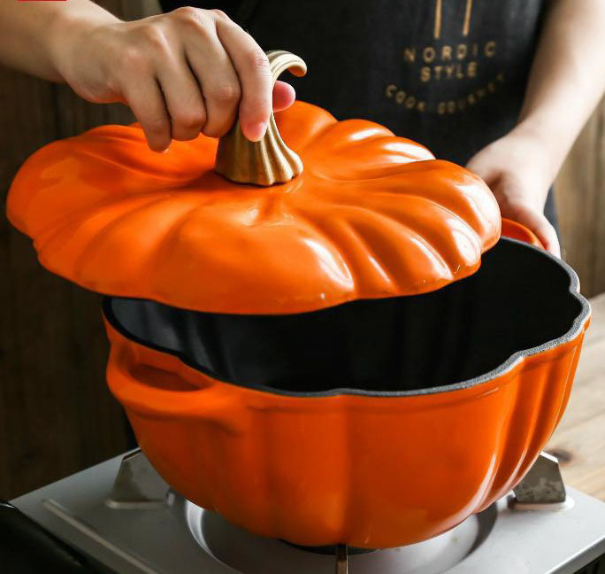 Pumpkin Shape Stew Pot With Lid Enamel Cookware Cast Iron Casserole