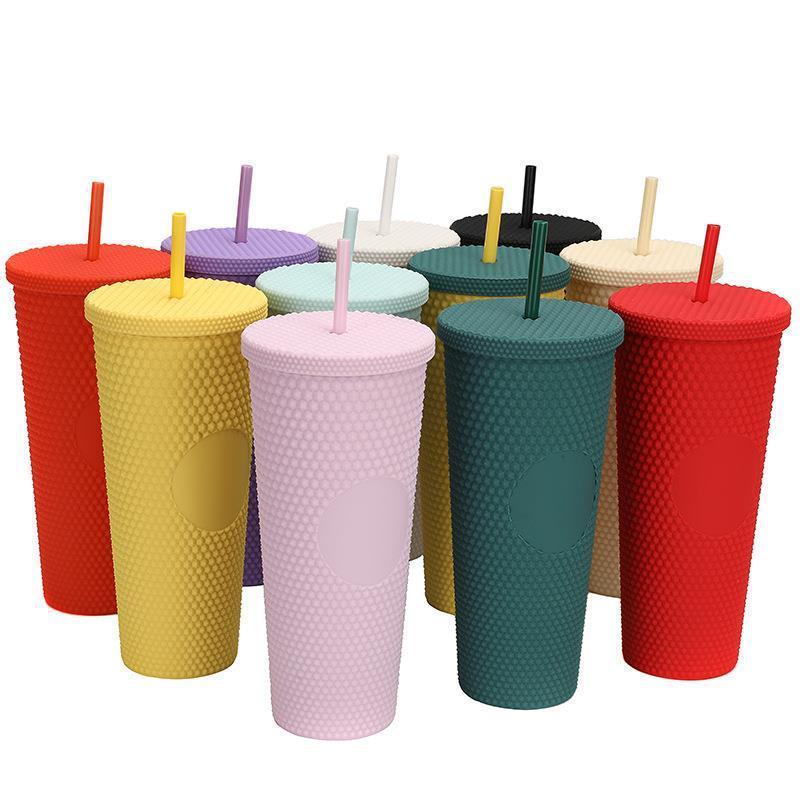 24oz Double-layer Plastic Cup Durian Color-changing Rainbow Gradient Large Capacity Hand Cup