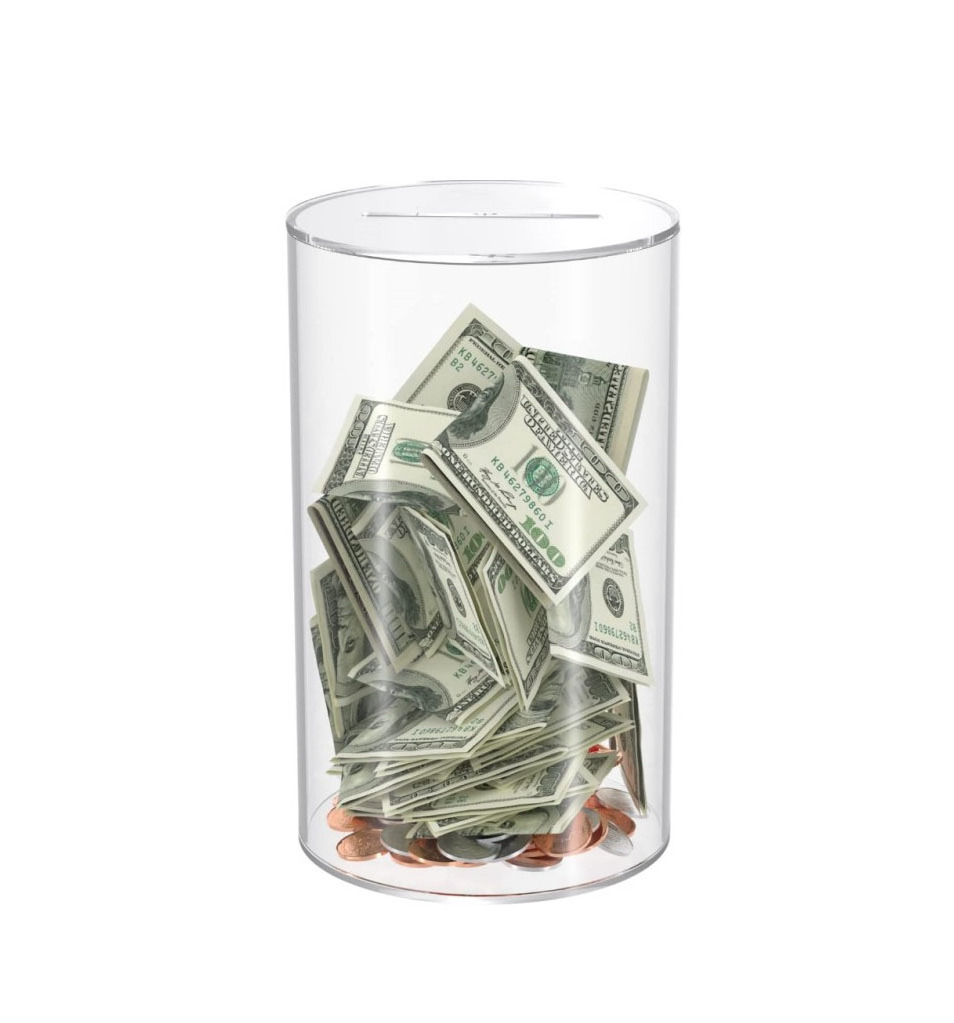 Clear Acrylic Piggy Bank Money Saving Jar for Coin Cash Bills Ballot Collection Box