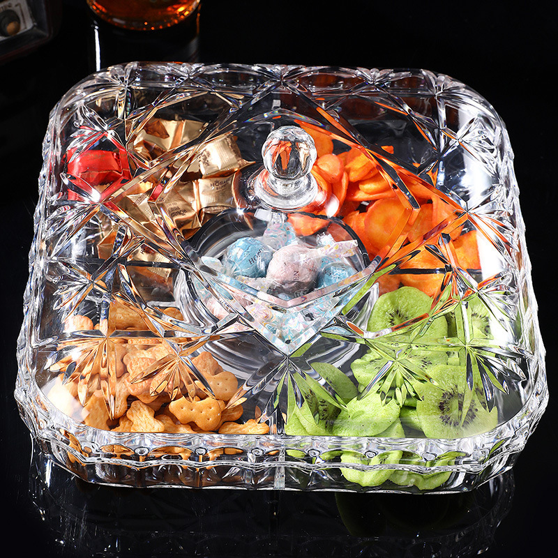 Clear Acrylic Snack Tray with Lid Candy Nut Dry Fruit Plate