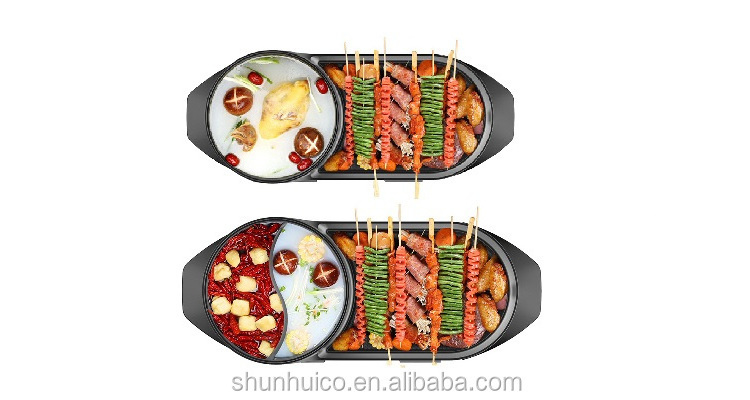 Indoor Smokeless Electric BBQ Grill Hot Pot Multi Function Nonstick ...