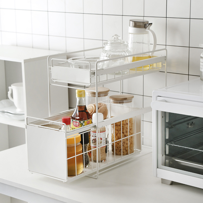 2-Tier Kitchen Cabinet Organizer with Sliding Storage Drawer for Under Sink