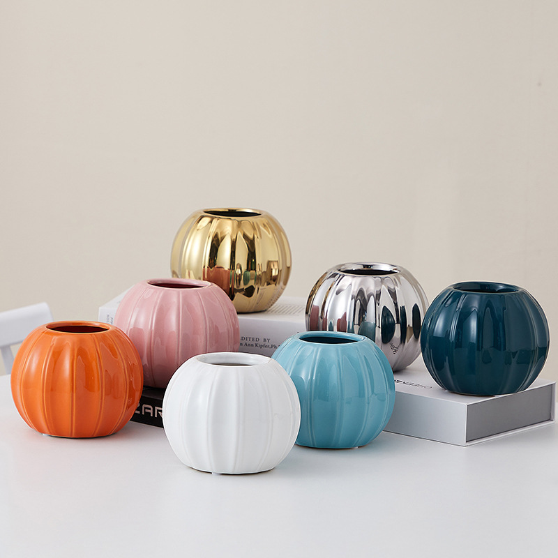 Small Pumpkin Shape Ceramic Vase Desktop Decor