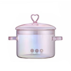 1500ml Boil Pot High Borosilicate Glass Household Pink Heated Glass Soup Pot