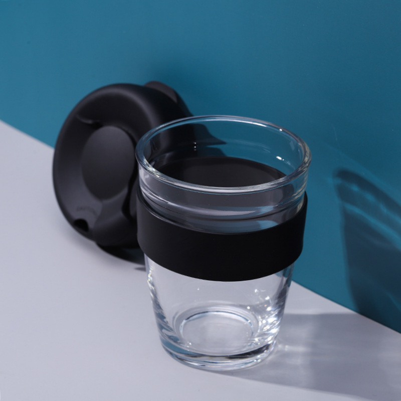 Glass Coffee Mug with Grip Portable Water Milk Cup