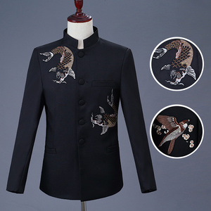 Custom Chinese Style Stand-up Collar Men's wear Middle-Aged And Dlderly Slim Dress Suit