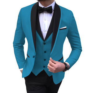 oem luxury latest design 3 pieces set professional black white light grey slim fit coat pant casual formal suit for men