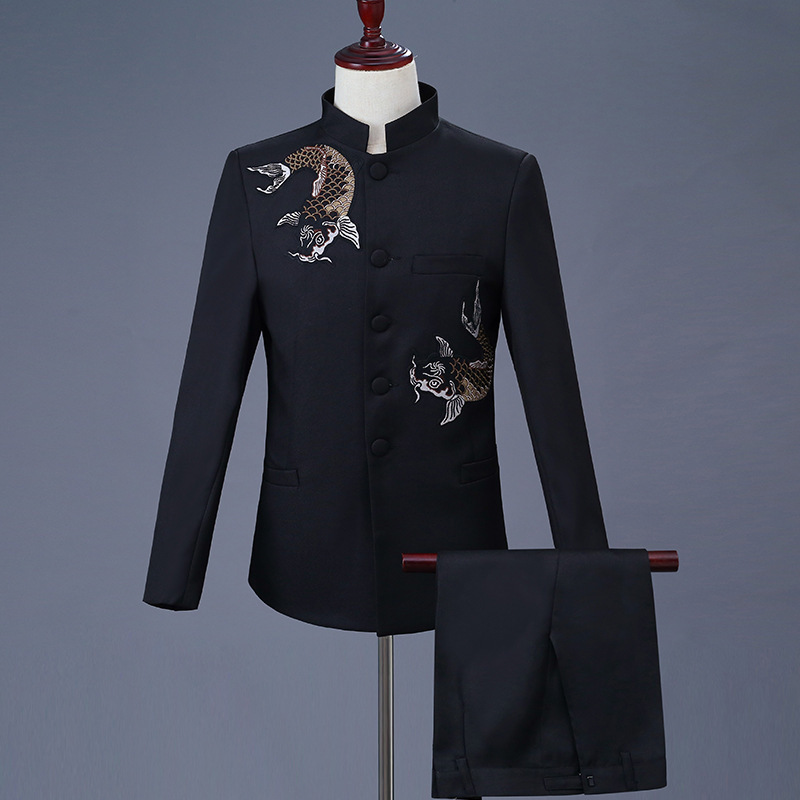 Custom Chinese Style Stand-up Collar Men's wear Middle-Aged And Dlderly Slim Dress Suit