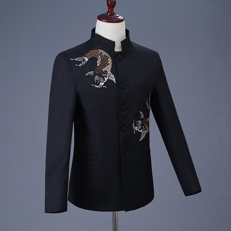 Custom Chinese Style Stand-up Collar Men's wear Middle-Aged And Dlderly Slim Dress Suit