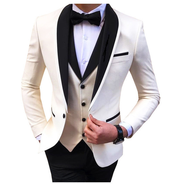 oem luxury latest design 3 pieces set professional black white light grey slim fit coat pant casual formal suit for men