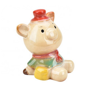 Mini cheap home desktop decoration new product Sitting style Cartoon Animal Statue Ornament sculpture Blue and red ceramic pig