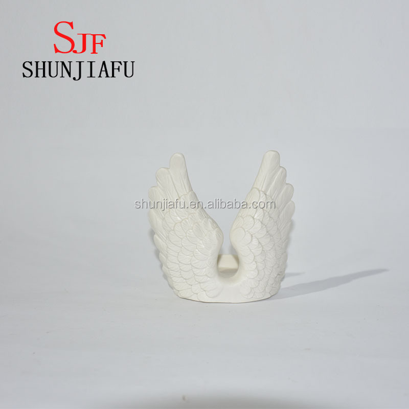 white or Plating gold Tea Light Candle Holder  Porcelain Angel Wings Design ceramic Candle Holder