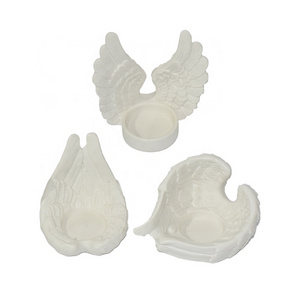 white or Plating gold Tea Light Candle Holder  Porcelain Angel Wings Design ceramic Candle Holder