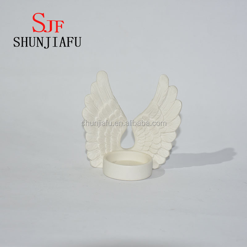 white or Plating gold Tea Light Candle Holder  Porcelain Angel Wings Design ceramic Candle Holder