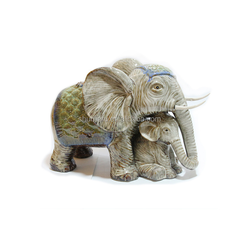 Home Decor Wholesale Elephant Statues Shape Stoneware Ceramic Animal Figurine