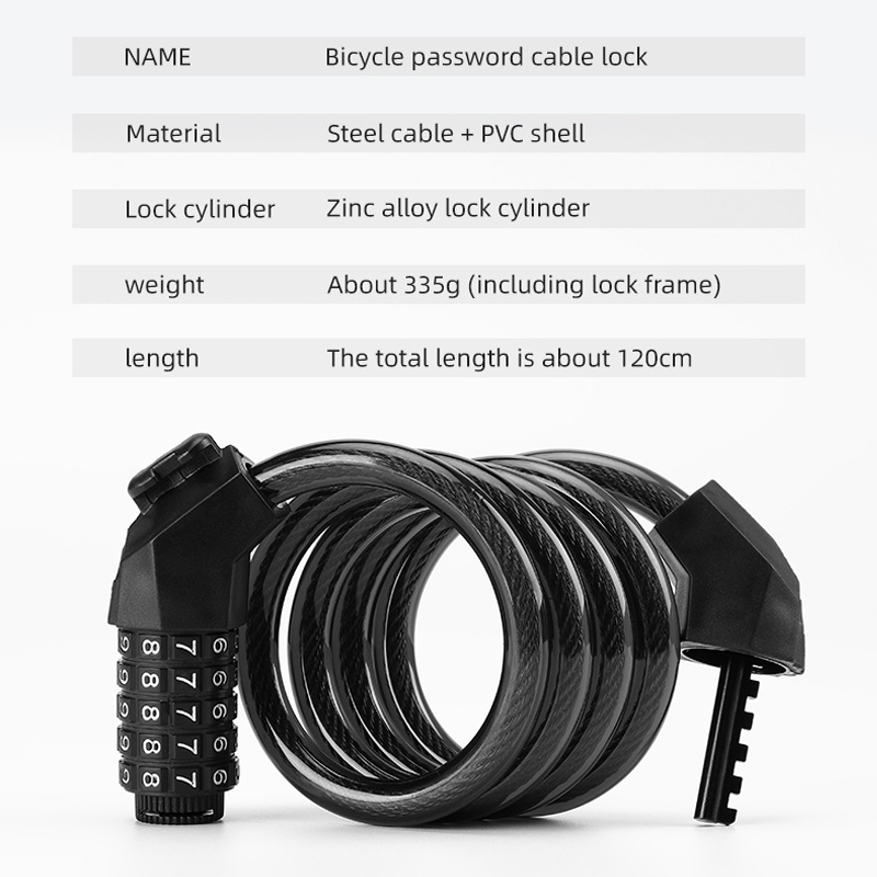 Combination Bike Cable Lock 47Inch Long High Security 5-Digit Resettable Bicycle Lock with Custom Logo