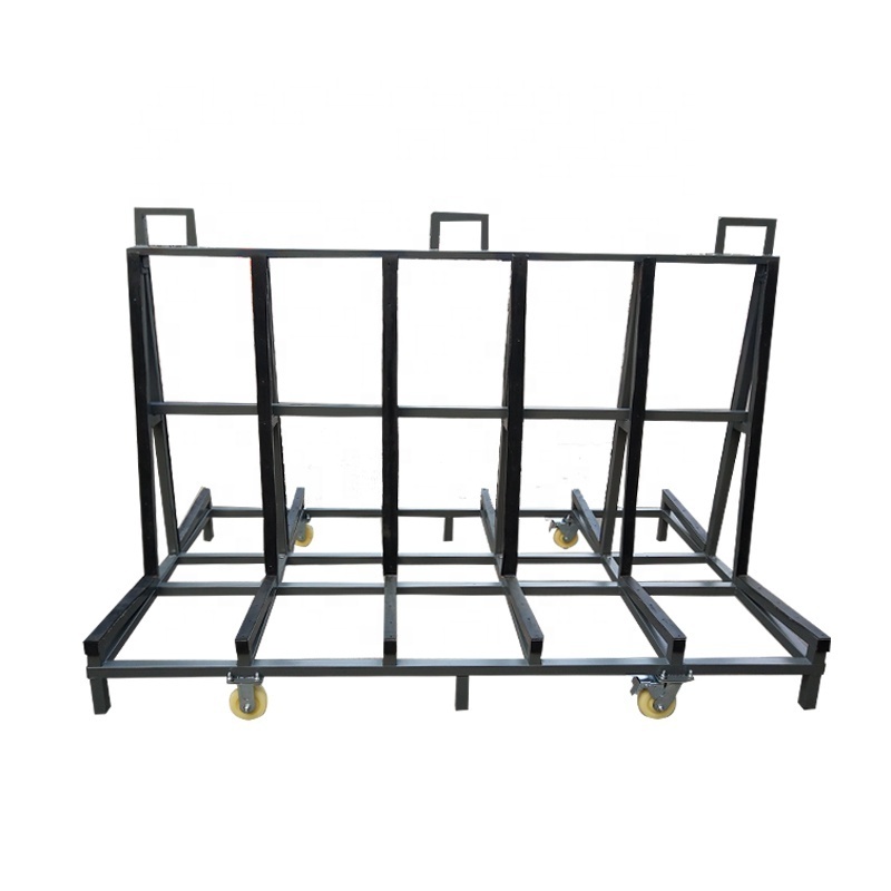 Stable and unshakable 2.3m heavy glass transport rack with featured wheels