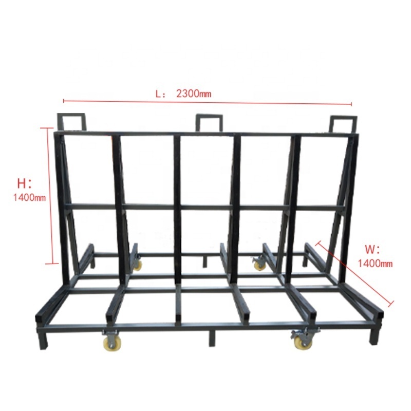 Stable and unshakable 2.3m heavy glass transport rack with featured wheels